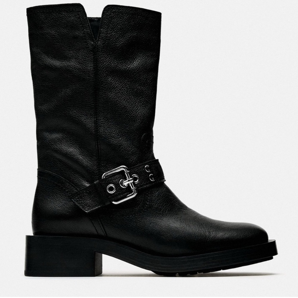 Zara Black Ankle Boots with Buckle Detail